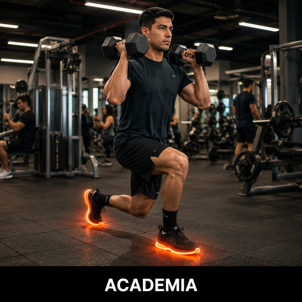 Homem treinando com halteres na academia usando Orto Tapper